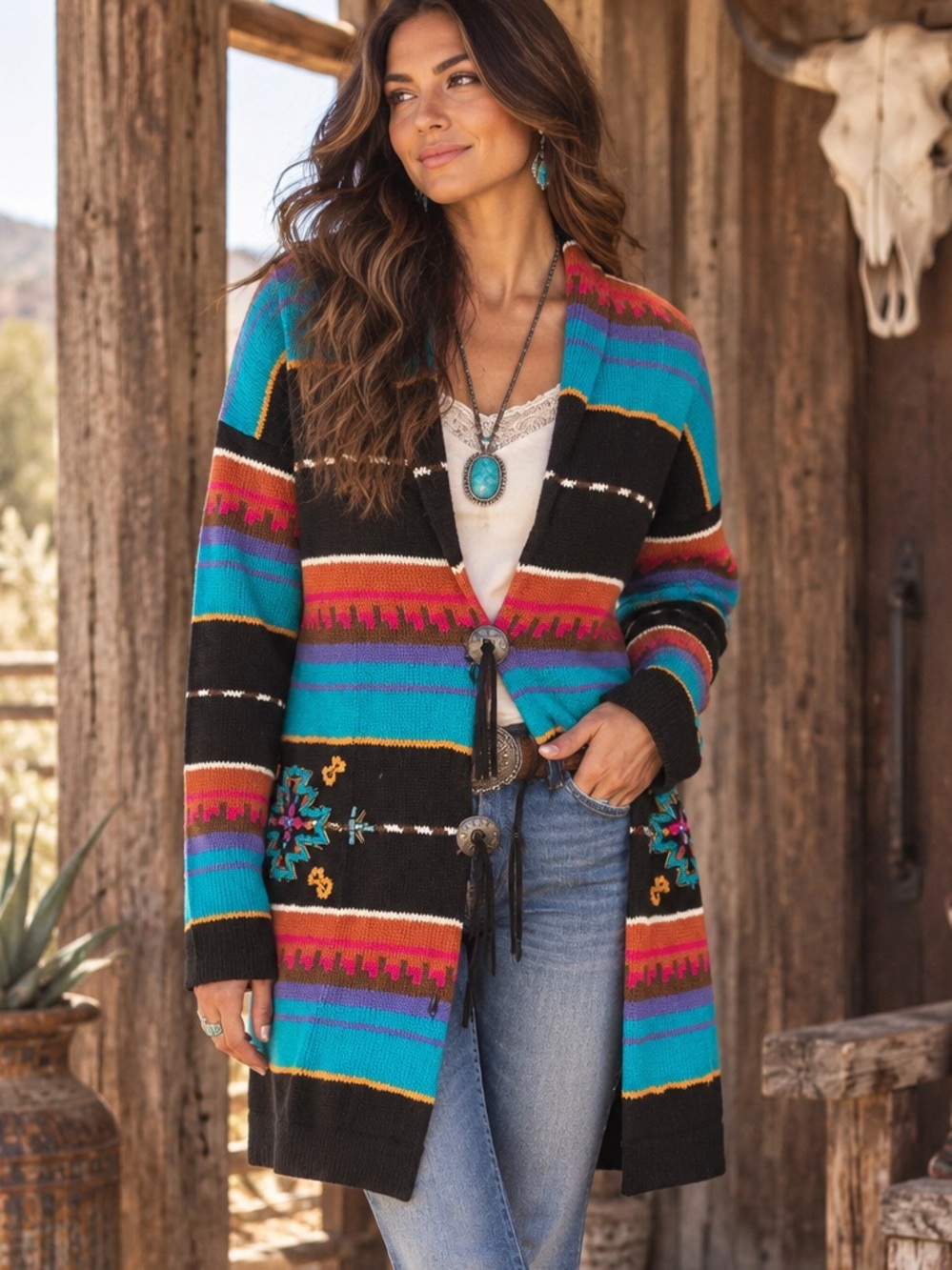 Vintage Multi-Color Striped Open-Front Cardigan Sweater